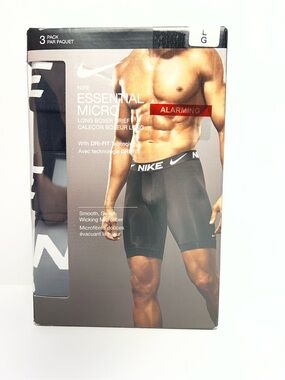 Nike 3 Pack Long Boxer Briefs Essential Micro Dri-FIT Black White Men’s Size L